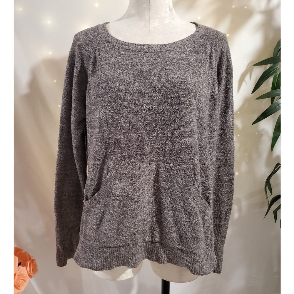 Barefoot Dreams Cozy Chic Lite Raglan Knit Pullover Sweater Size L Beige Pocket